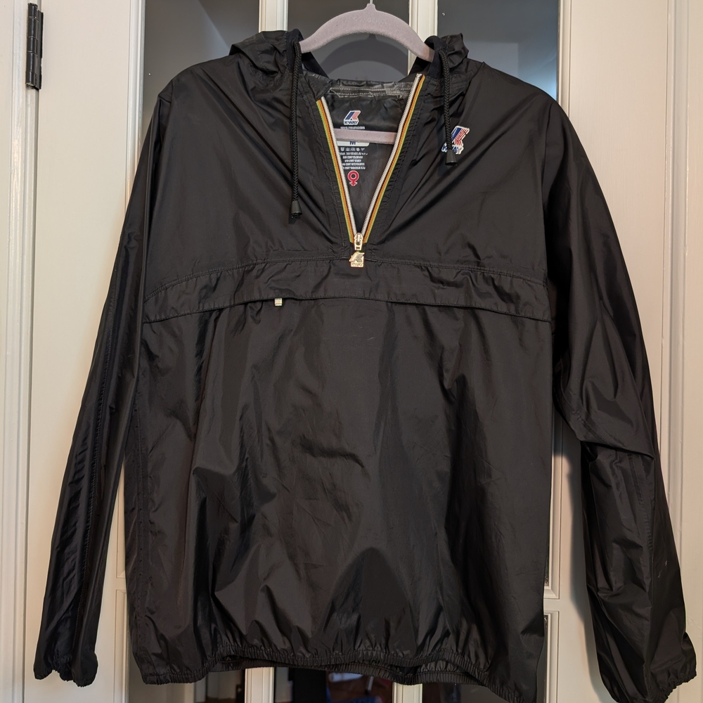 Black Windbreaker Jacket with Gold Accents